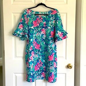 Pappagallo Erika Stretch Scoop Neck Ruffle Sleeve Dress Size XL